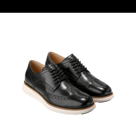 Cole Haan Men’s Original Grand Remastered Leather Wingtip Oxfords - Black Ivory - Picture 8 of 9